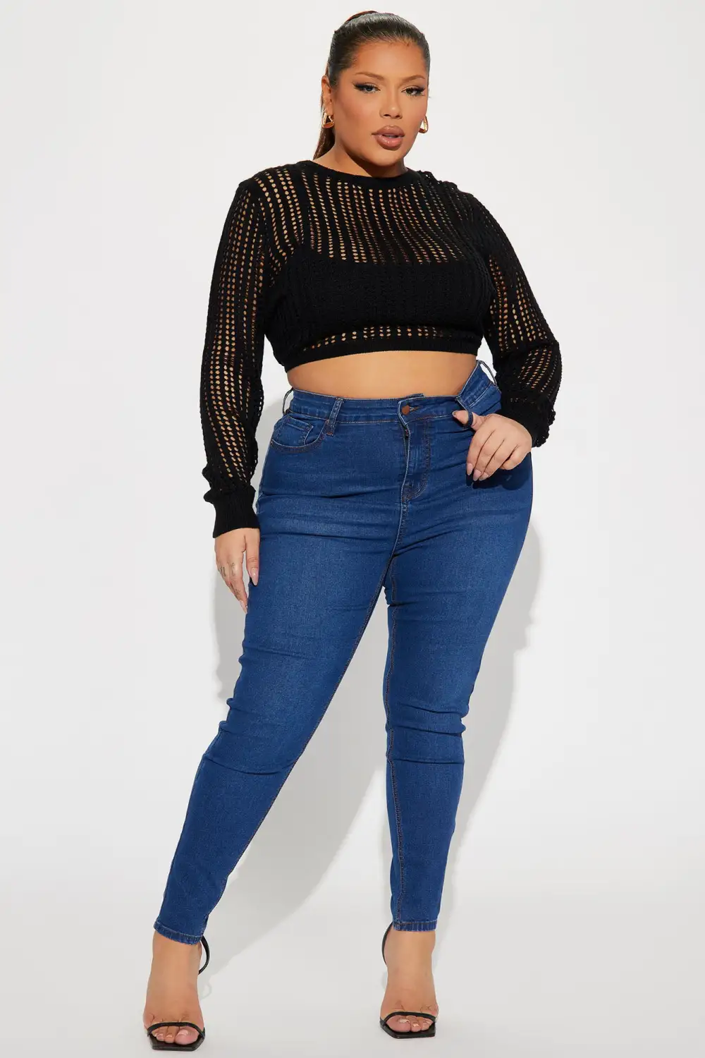Heading Out Crochet Open Back Sweater - Black