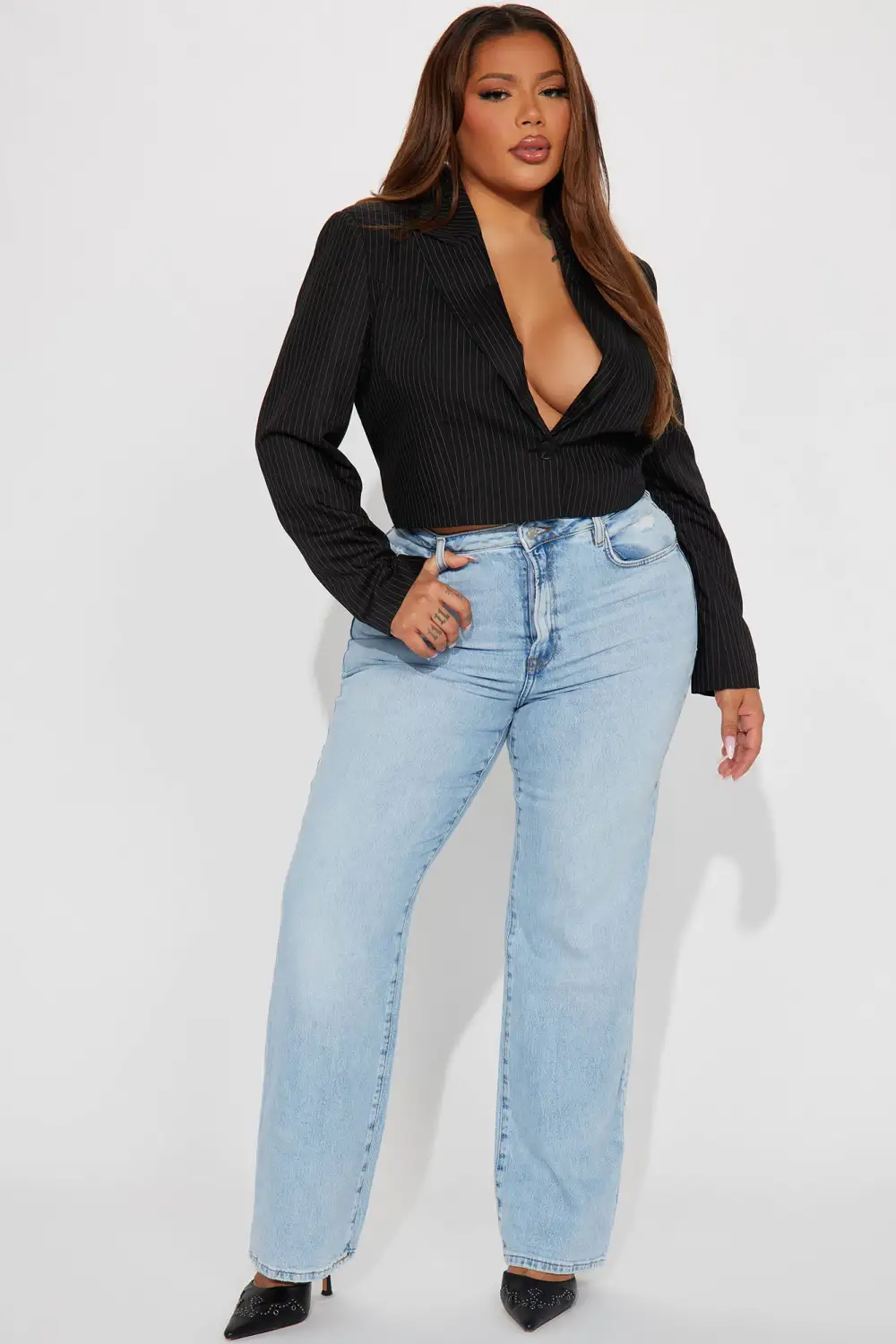 What's Your Motive Pinstripe Cropped Blazer - Black