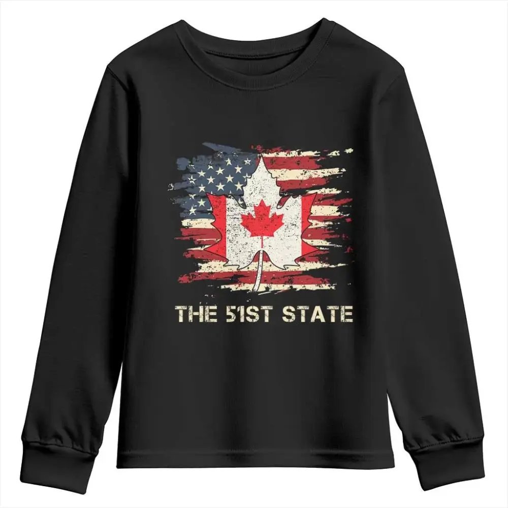 Canada The 51st State Youth Sweatshirt Canadian Maple American Flag TS09