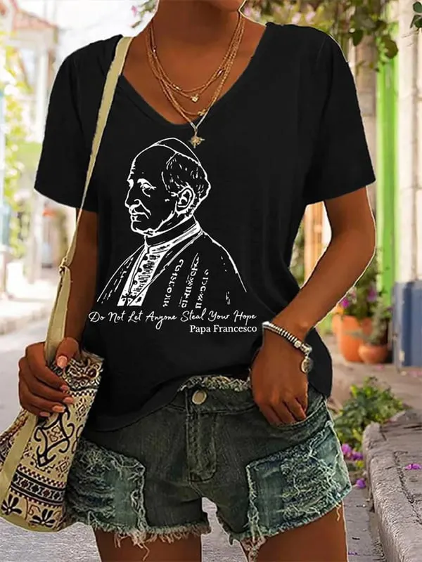 Women's Do Not Let Anyone Steal Your Hope Print Short Sleeve V-Neck Cotton T-Shirt