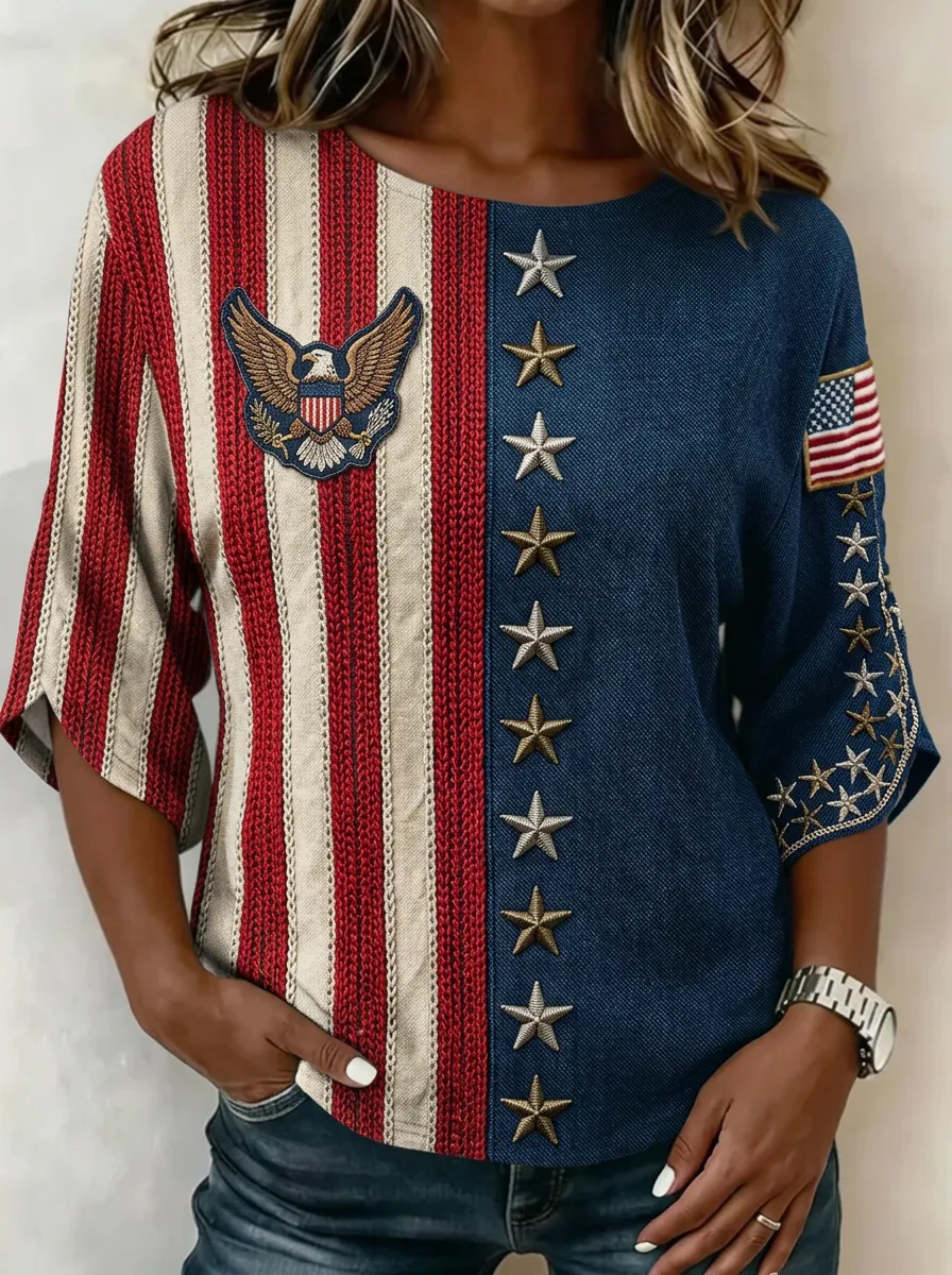 Women's Nashville Patriotic Eagle Stars Striped Printed Top