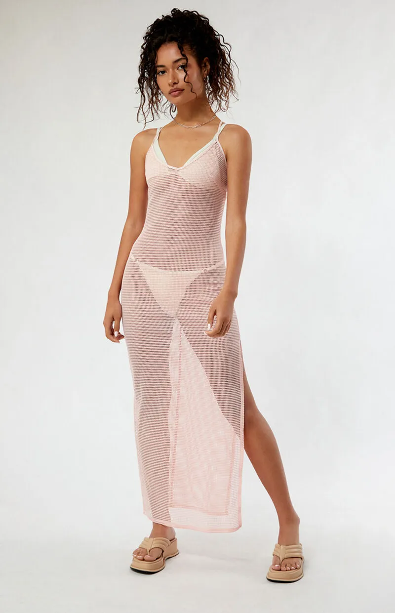 LA Hearts Mesh Tie Back Midi Dress