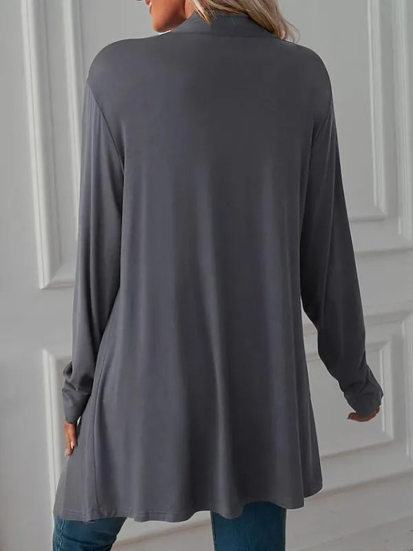 Women's Cardigan Crew Neck Knit Asymmetric Hem Spring Fall Daily Casual Long Sleeve Solid Color Plain Black Wine