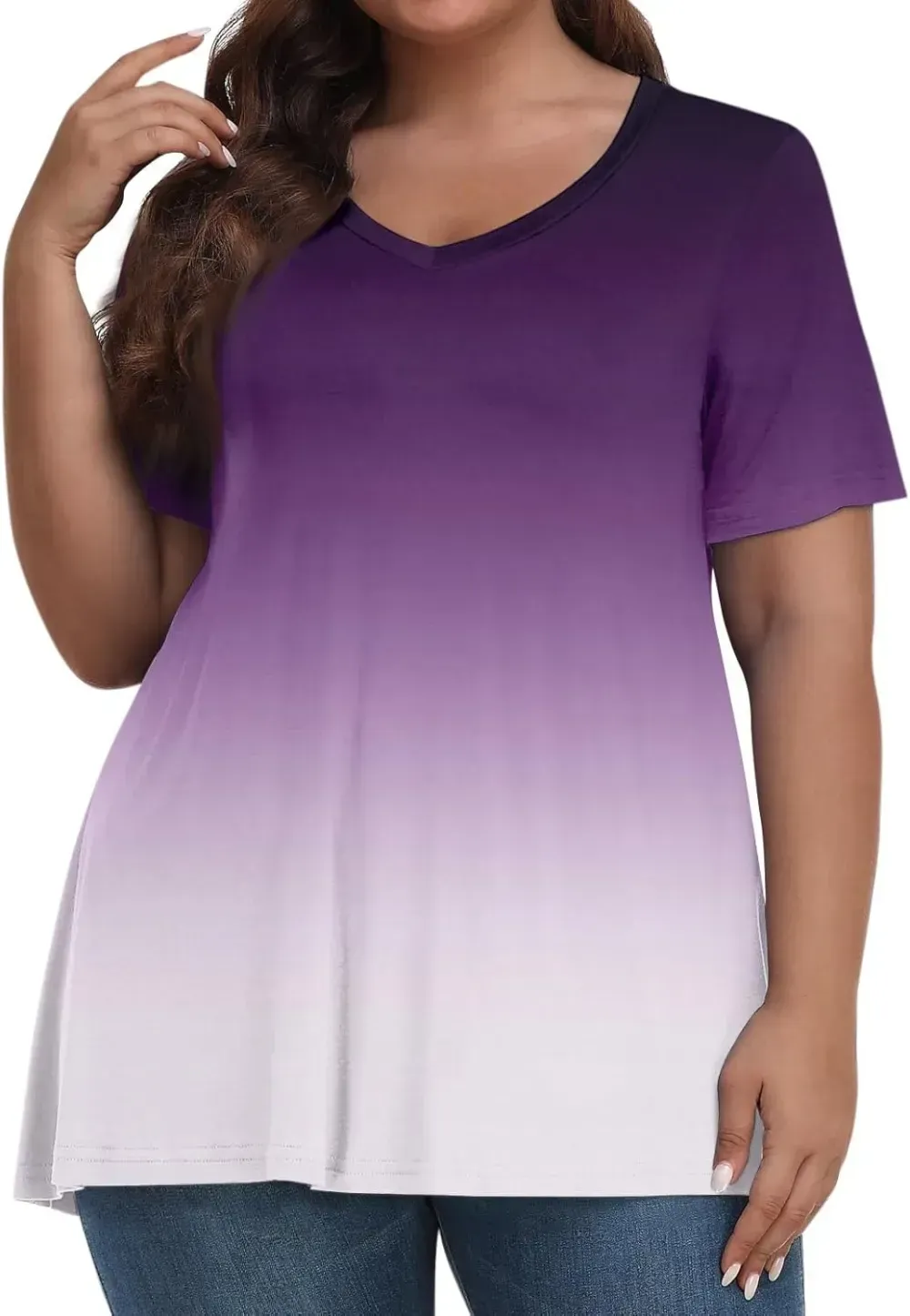 Plus Size Tops for Women Dressy Short Sleeve V Neck Shirts for Women Summer Tops for Women 2024 Floral Print Top