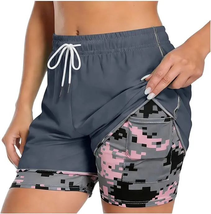 Workout Shorts Women Drawstring High Waist Running Short Pants Quick Dry Gym Athletic Board Clothes with Pockets