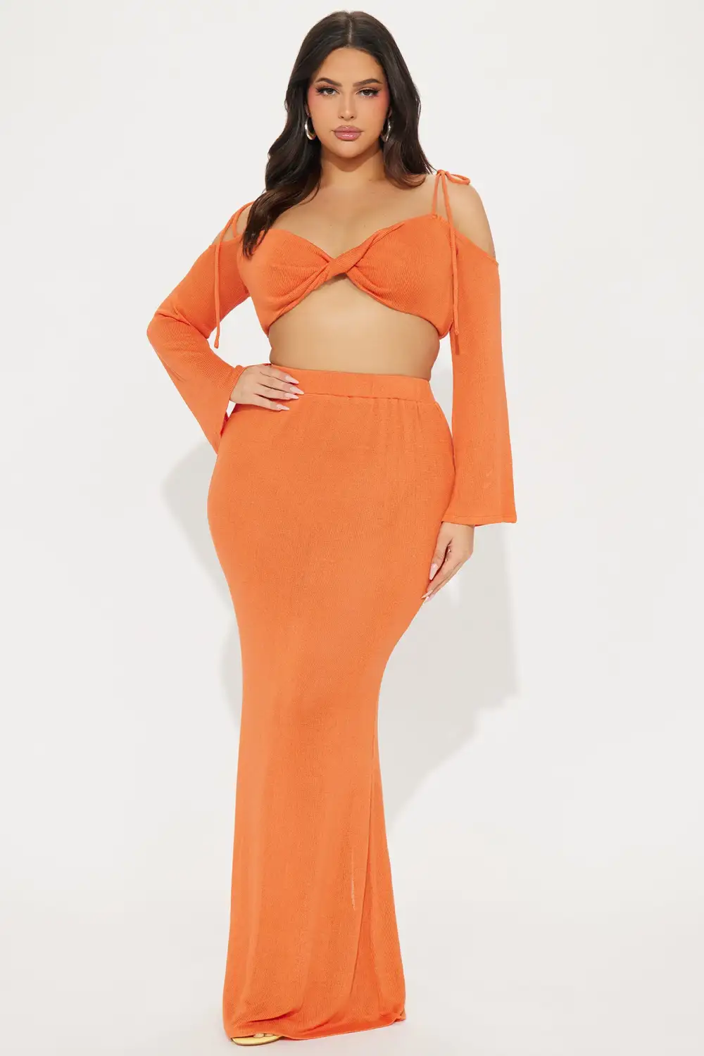 Sunset Vibe Crochet Skirt Set - Orange
