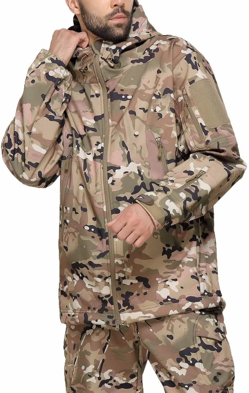 Men's Tactical Softshell Jacket Waterproof Fleece Hooded Hunting Coat