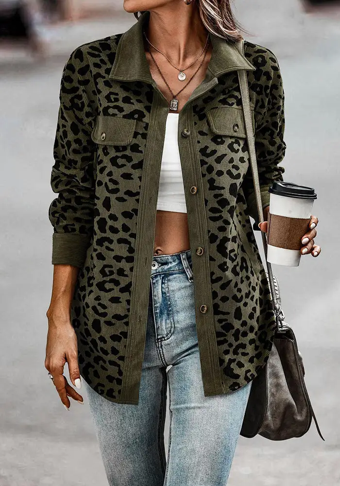 Fashion Print Printing Turndown Collar Tops