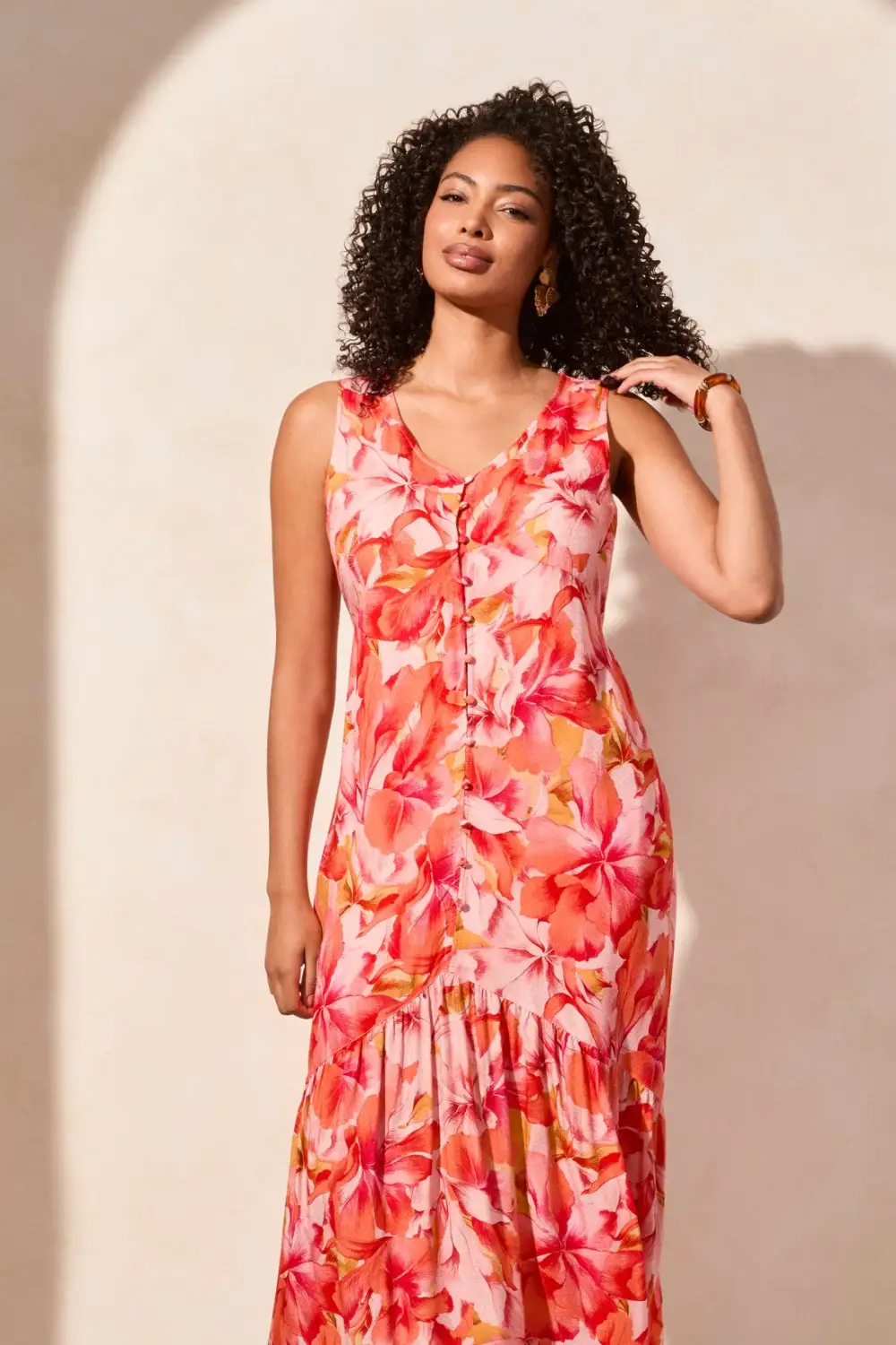 Printed Jacquard Sleeveless Maxi Dress-Coralsky