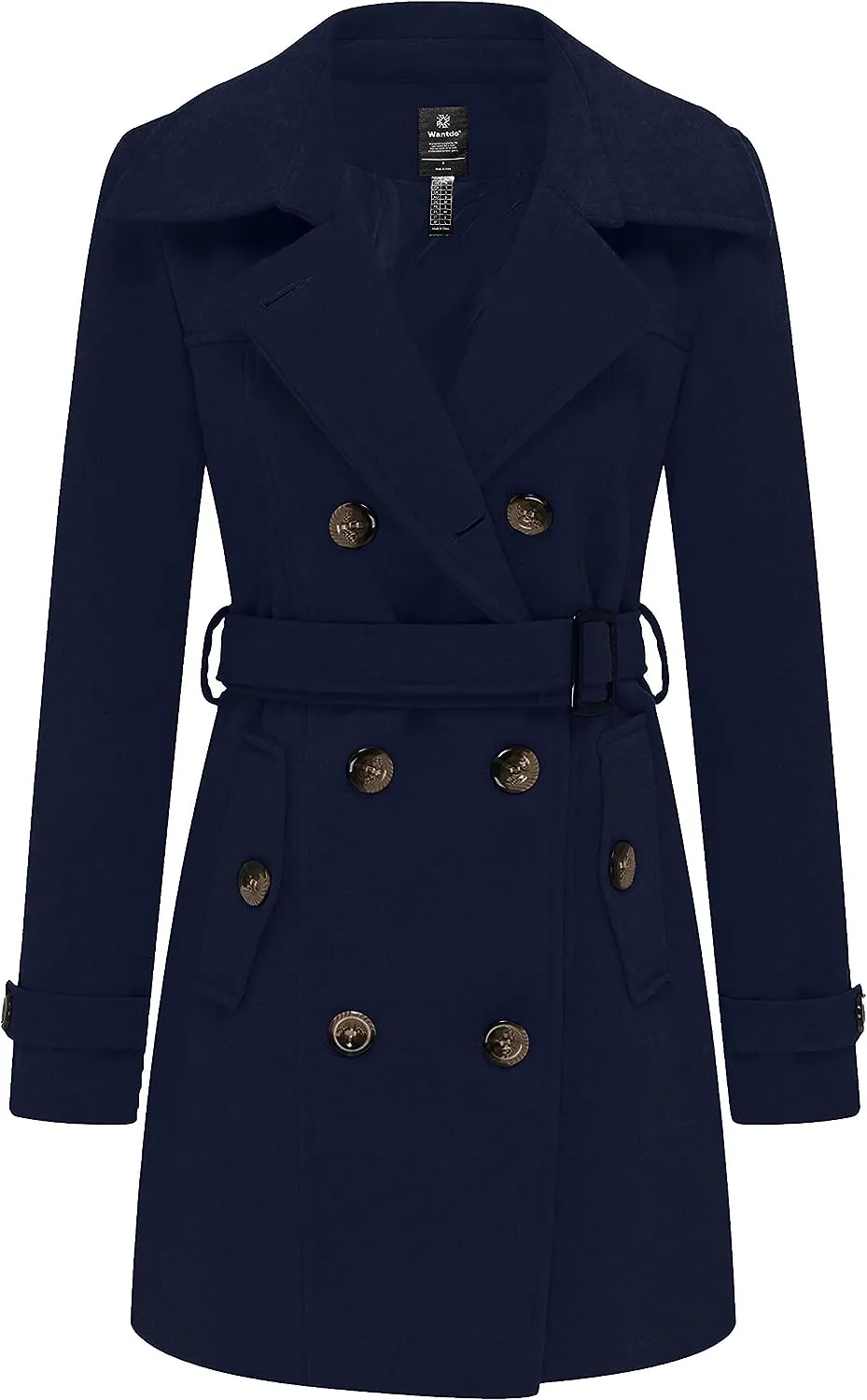 Women's Double Breasted Pea Coat Winter Mid-Long Trench Coat with Belt