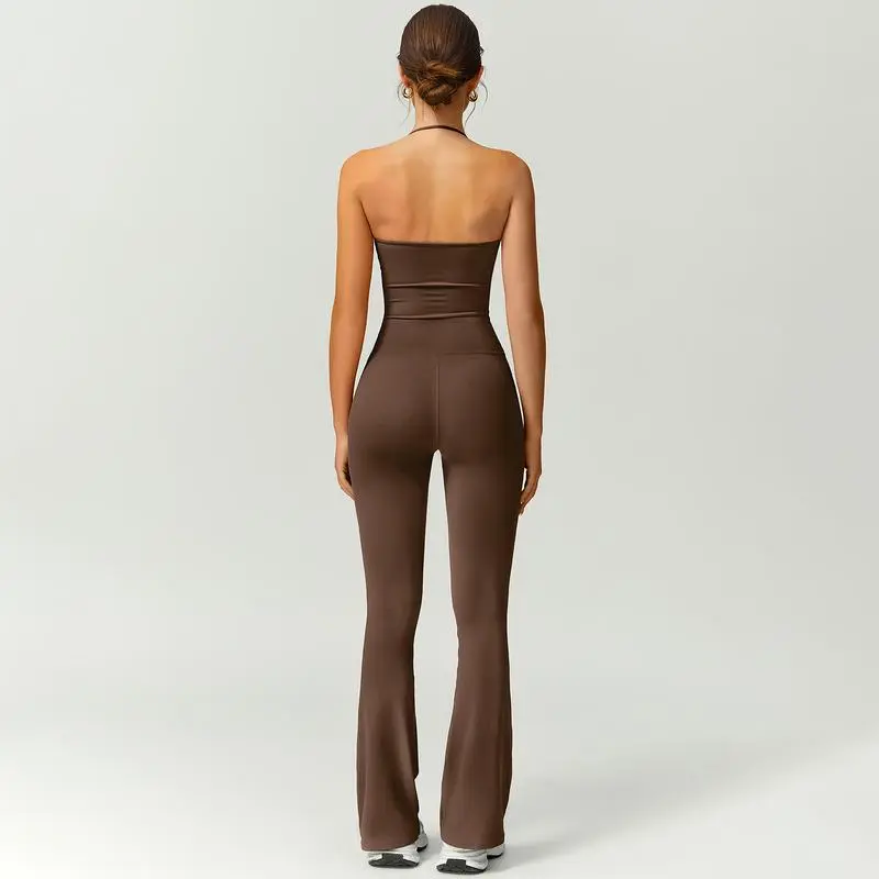 Women's Halter Neck Bodycon Flared Leg Jumpsuit