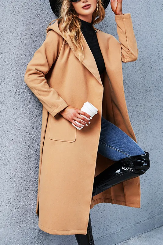 Khaki Front Tie hooded coat