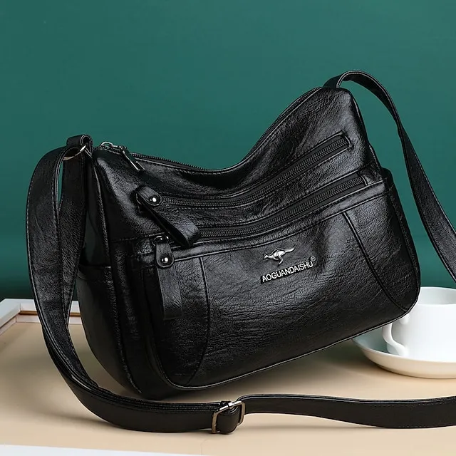 Women's Crossbody Bag Shoulder Bag Hobo Bag PU Leather Outdoor Daily Holiday Zipper Large Capacity Waterproof Lightweight Solid Color 1077 brown 1077 purple 1077 red