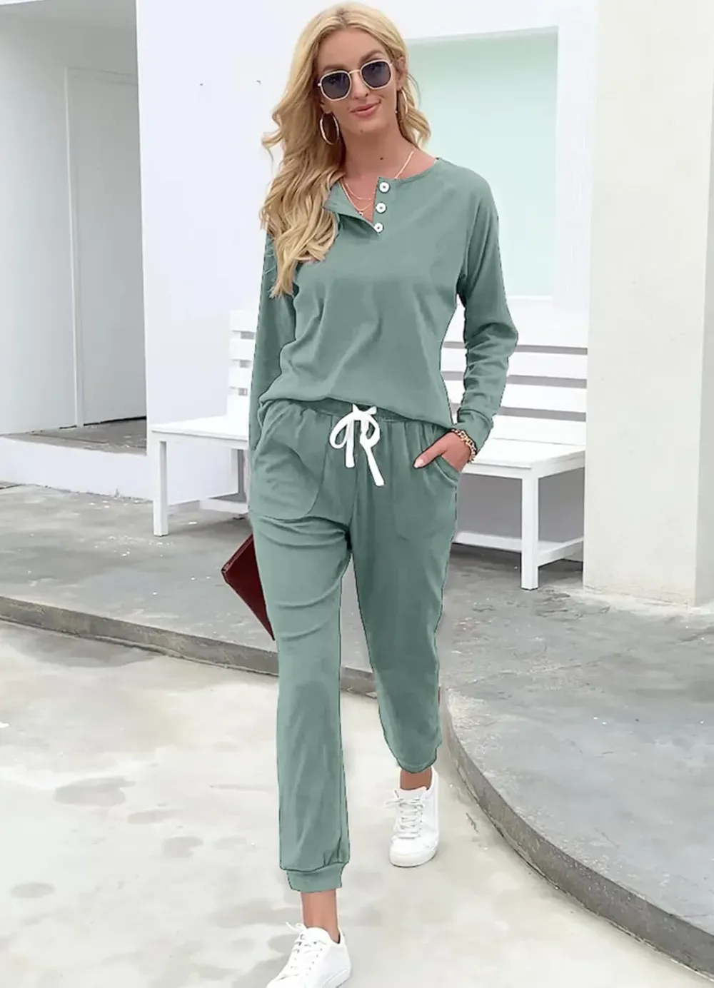 Two Piece Outfits for Women Lounge Sets Button Down Sweatshirt Sweatpants Sweatsuits Set with Pockets