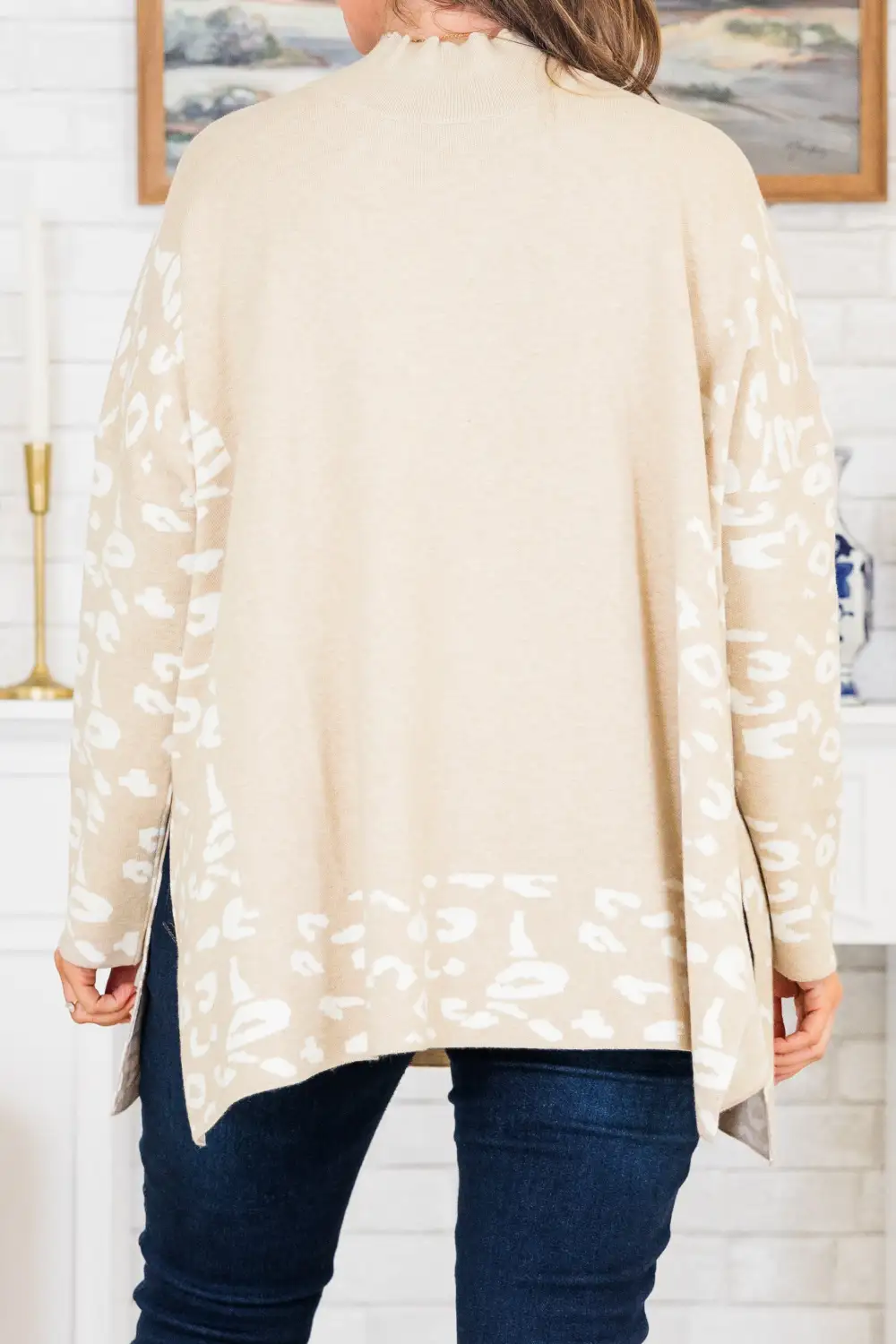 Time To Walk Away Sweater Tunic, Taupe-White
