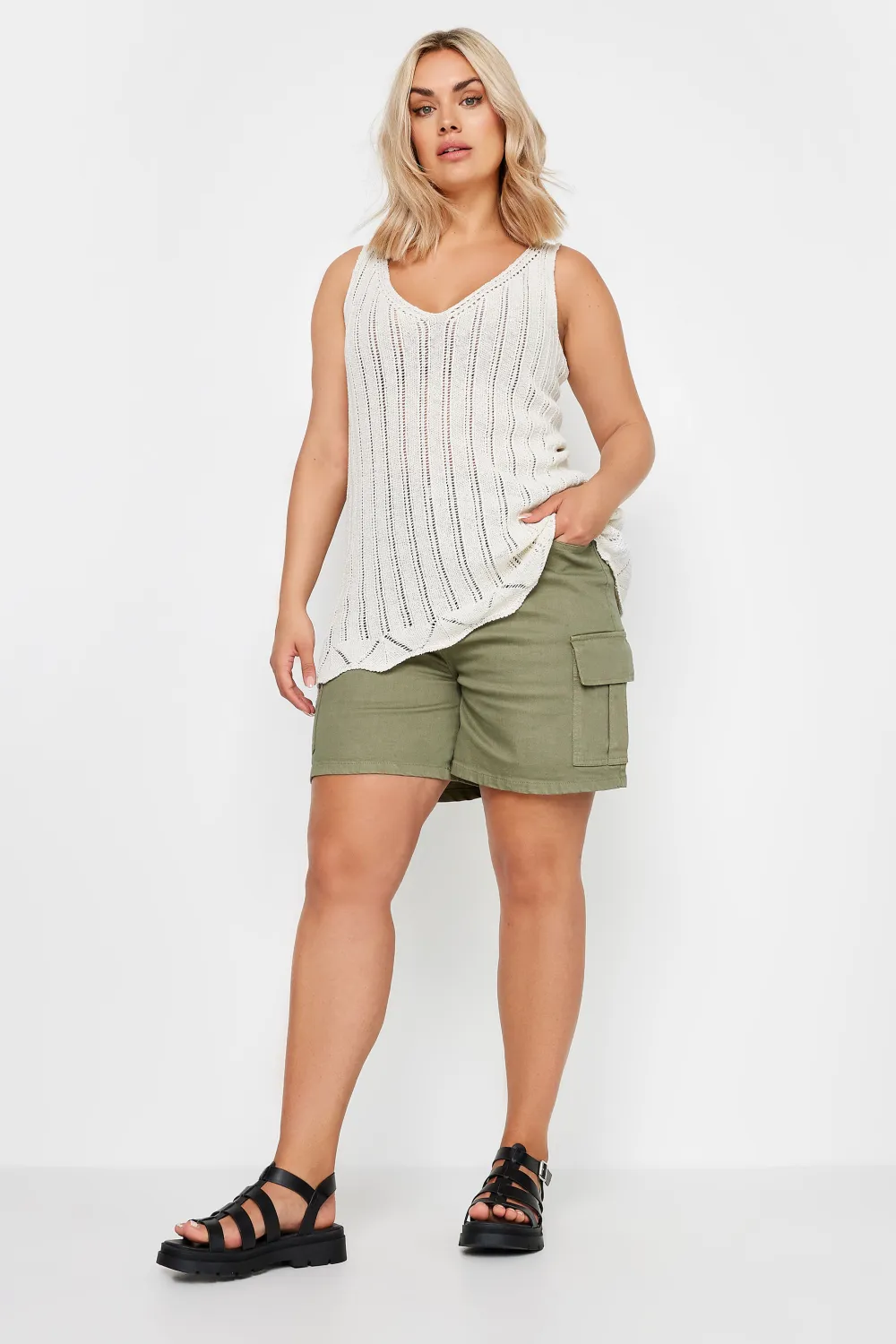 YOURS Curve Orange Crochet Knitted Vest Top