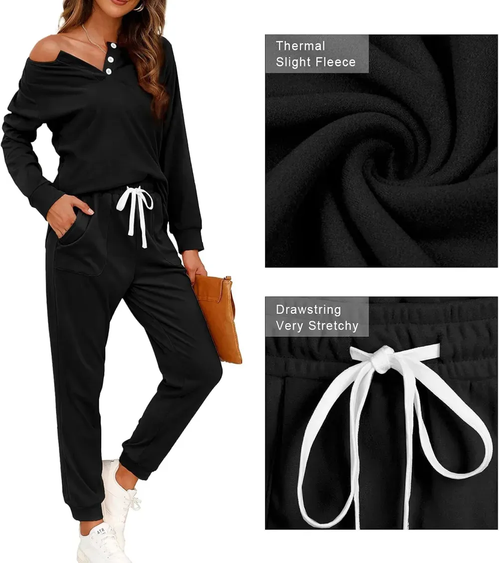 Two Piece Outfits for Women Lounge Sets Button Down Sweatshirt Sweatpants Sweatsuits Set with Pockets