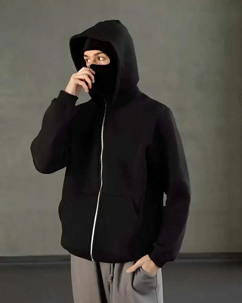 Unisex Hoodie with Built-In Eye Mask, Double Hooded Hoodie, Full Zip Hooded Sweatshirt for Cold Weather