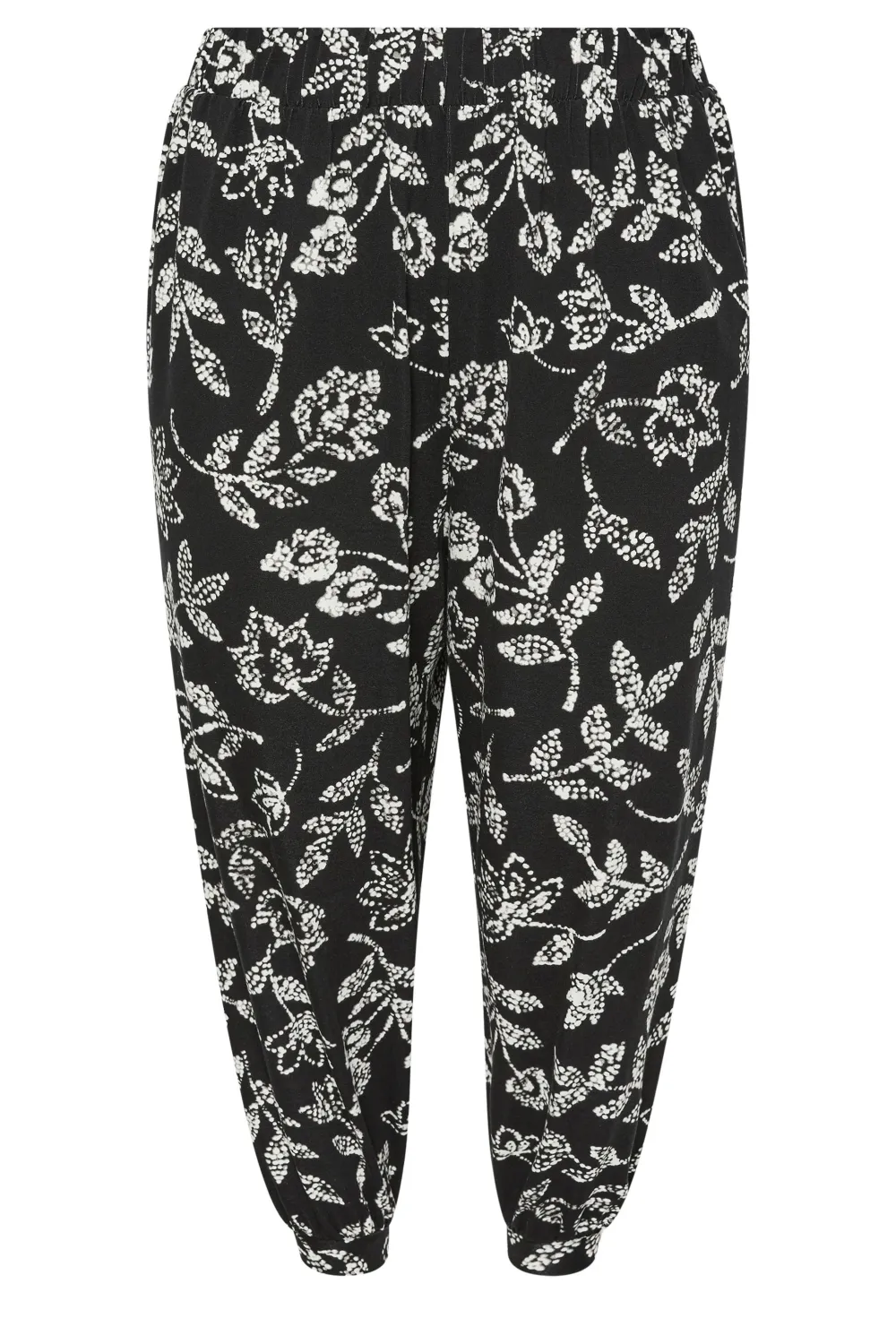 YOURS Curve Beige Brown Leaf Print Cropped Harem Trousers