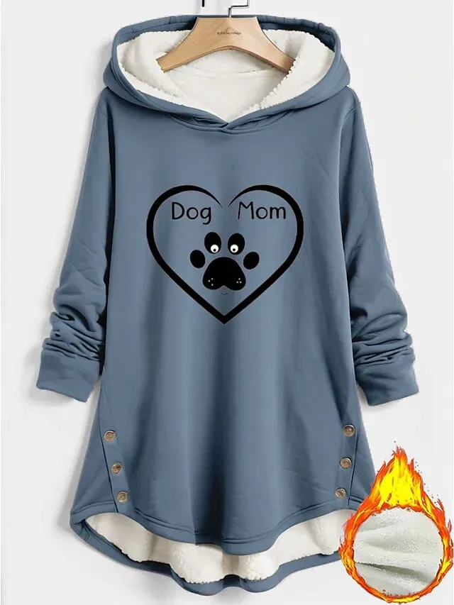 Women's Hoodie Sweatshirt Pullover Fleece Lined Fleece Graphic Warm Sportswear Print Dark Pink Blue Gray Casual Sports Hoodie Long Sleeve Top Micro-elastic Fall & Winter