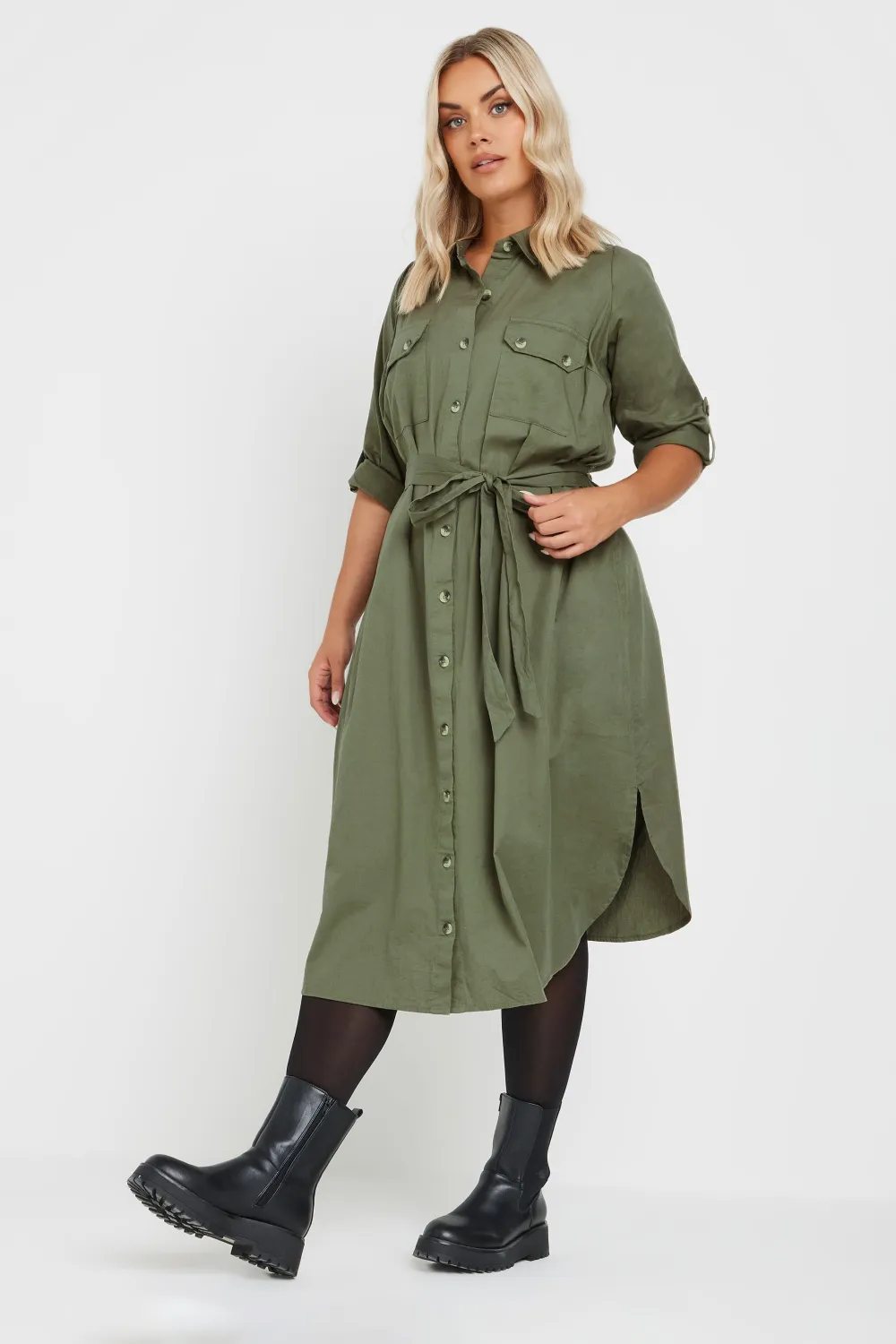 YOURS Curve Khaki Green Utility Shirt Dress