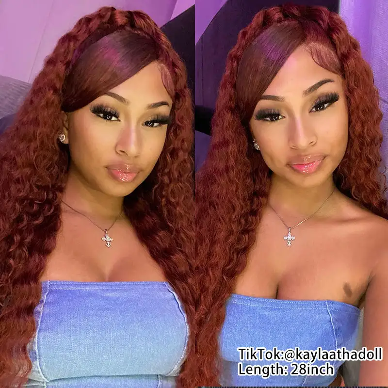 Affordable Reddish Brown /#99J Burgundy Deep Wave Wig Sterly 13×6 Full Lace Frontal Human Hair Wigs