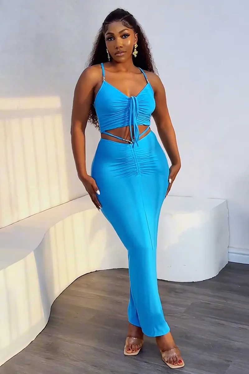 Ruched Crop Cami Bodcyon Maxi Skirt Matching Set
