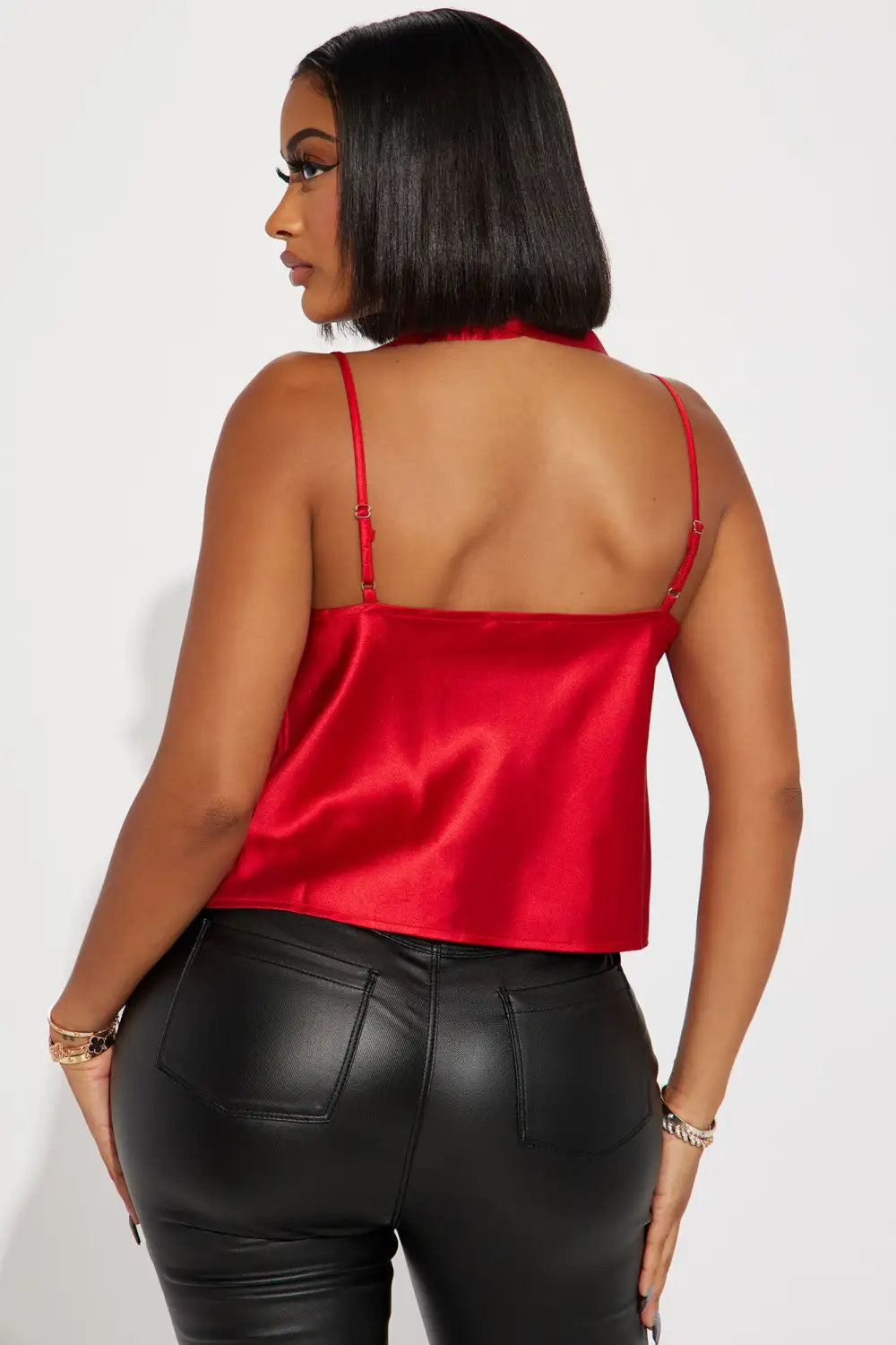 Bright Scenery Satin Top - Red