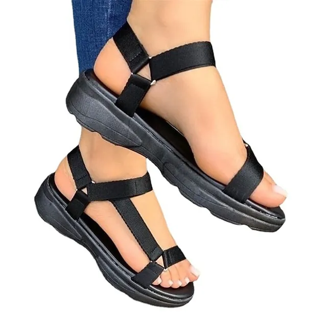 Women's Sandals Plus Size Outdoor Beach Summer Platform Open Toe Casual Minimalism Satin Magic Tape Solid Color Rainbow White Blue