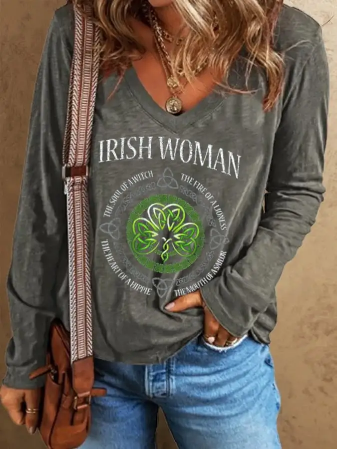 Women's St.Particks Day Irish Woman Print Casual Long-Sleeve T-Shirt