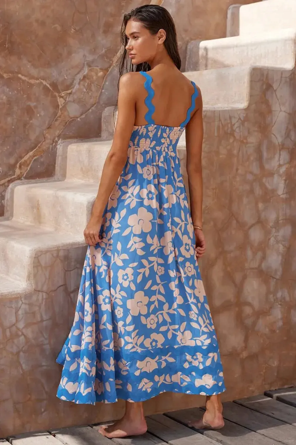 Floral Wave Halter Dress