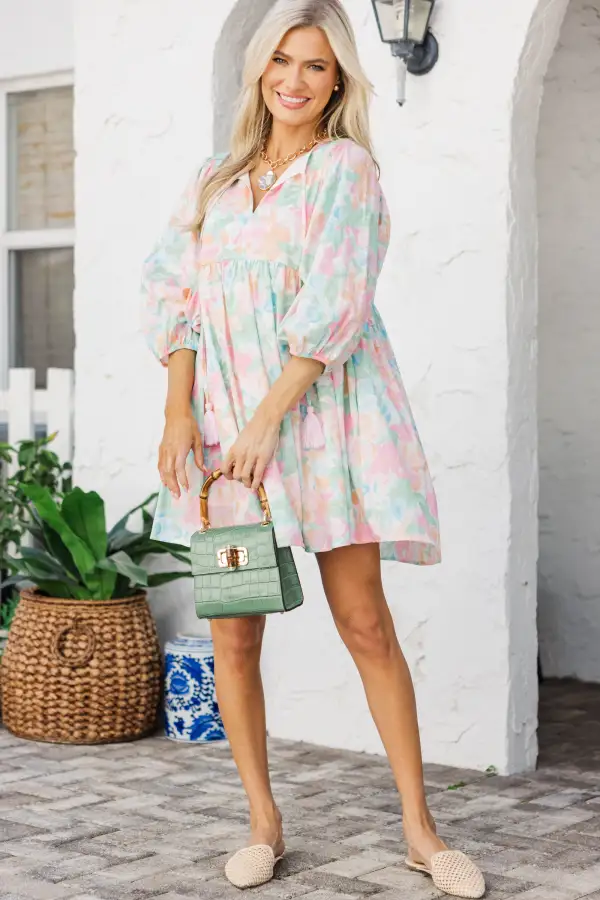 Through The Years Blue Watercolor Babydoll Dress