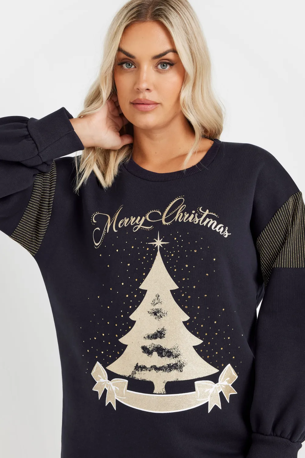 YOURS Curve Blue 'Merry Christmas' Diamante Embellished Sweatshirt