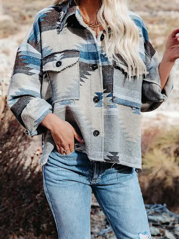 Retro Ethnic Geometric Print Jacket