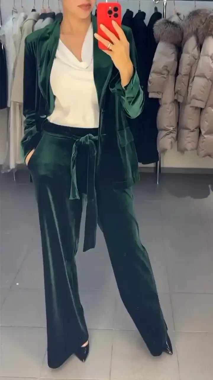 Women's Lapel Suede Casual Suit