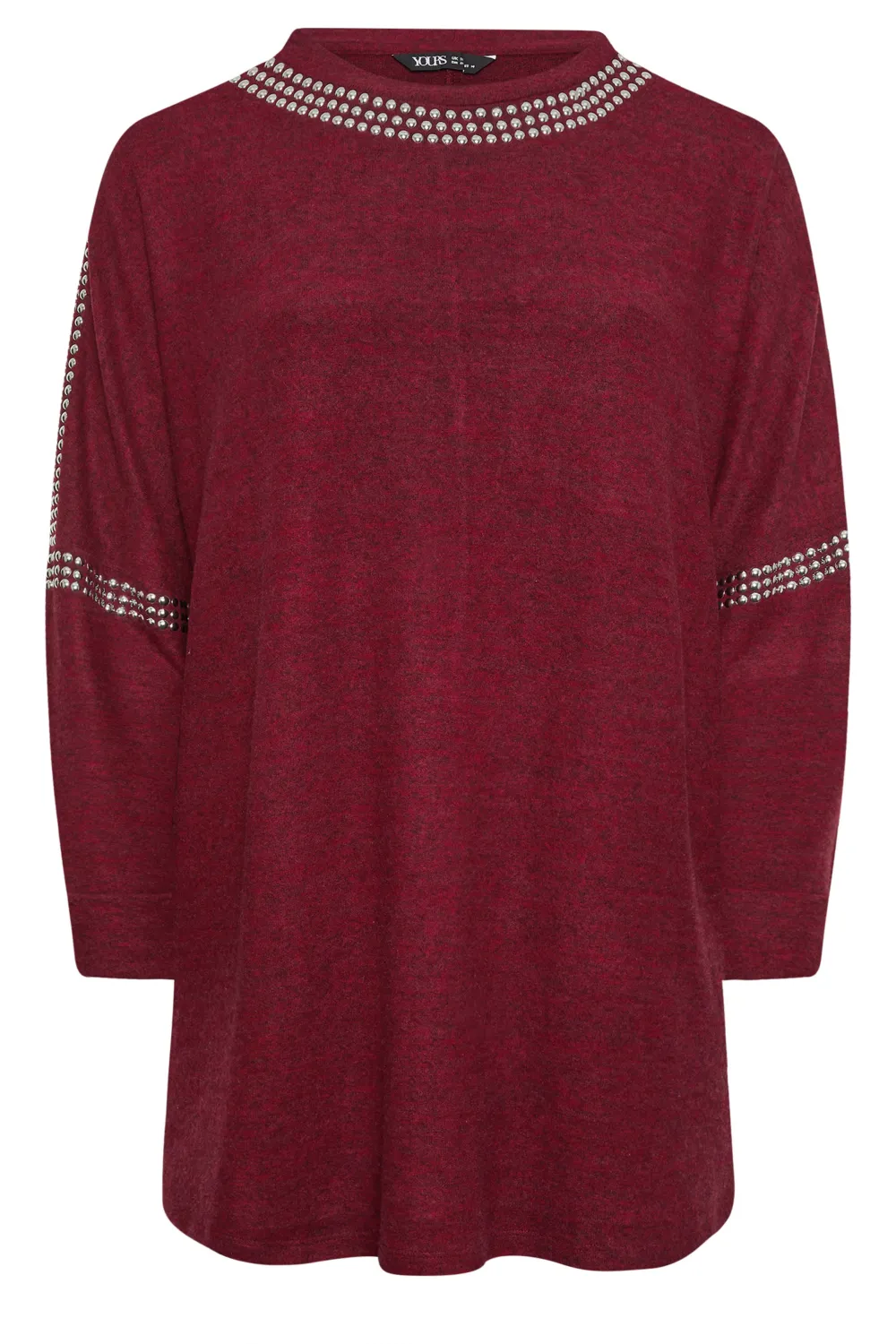 YOURS Curve Grey Stud Neckline Embellished Jumper