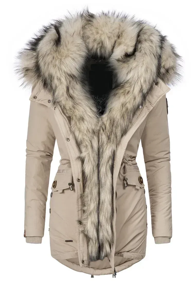 Ladies Winter Thicken Windproof Parka Beige