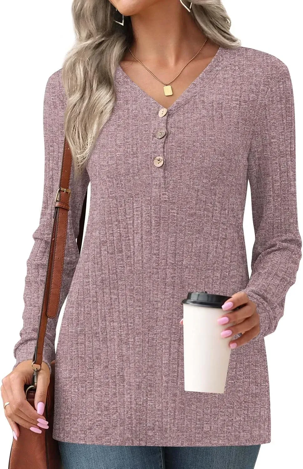 HOTGIFT Womens 2024 Fall Winter Tunic Tops Long Sleeve Casual T-Shirts Soft Comfy Stripe Blouse Lightweight