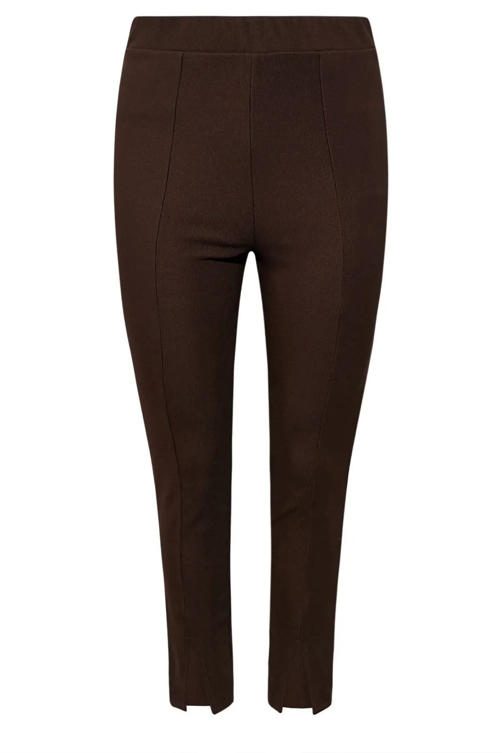 YOURS Curve Chocolate Brown Ribbed Split Hem Stretch Leggings
