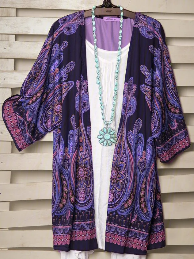 Plus Size Abstract Casual Long Sleeve Cardigan