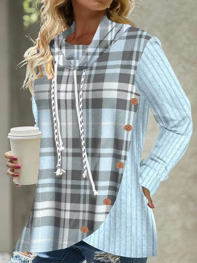 Loose Plaid Casual Sweatshirt