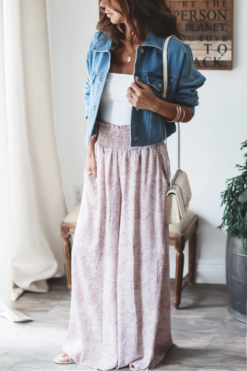 Pink Floral Loose Drape Straight Leg Pants