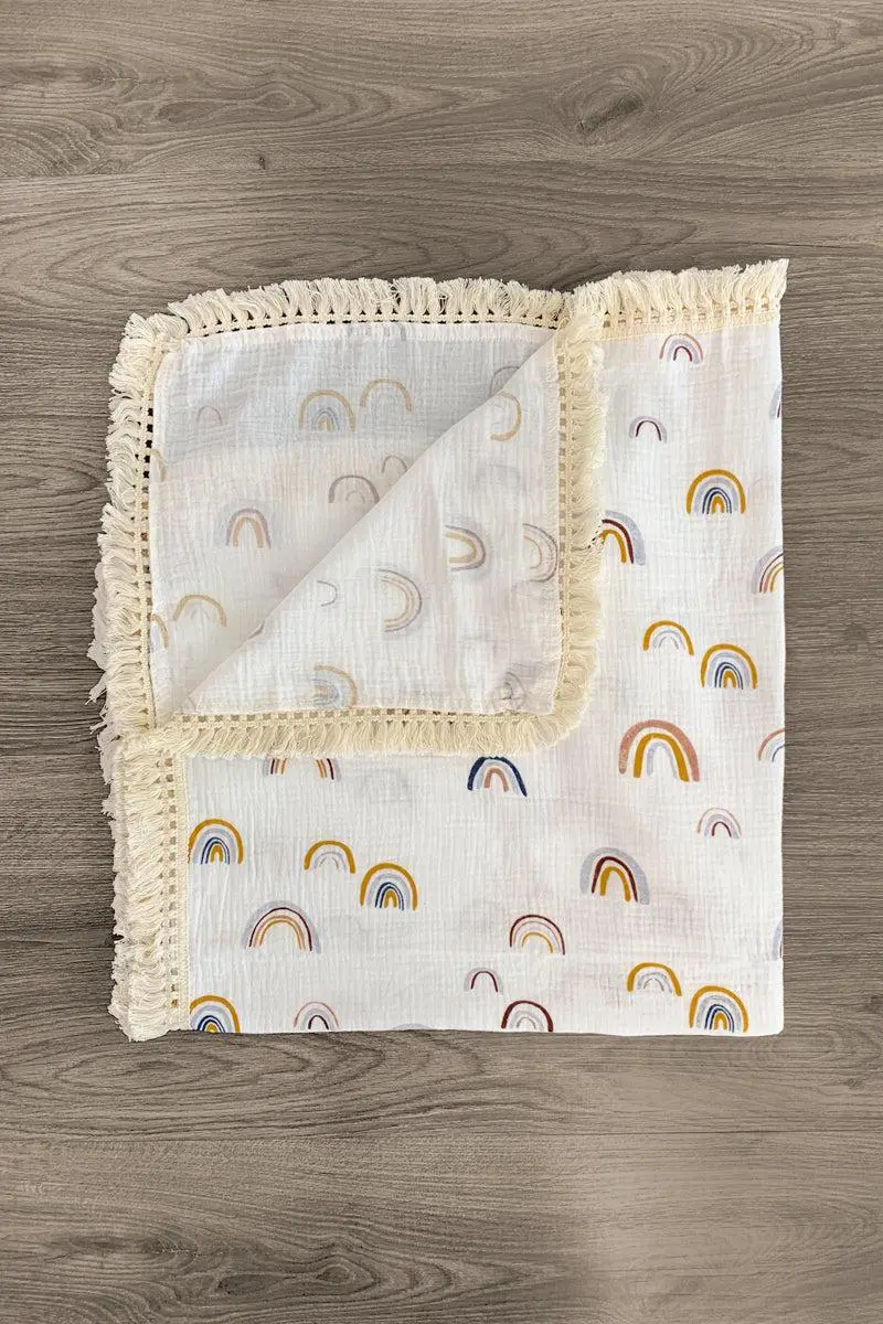 White Rainbow Muslin Blanket