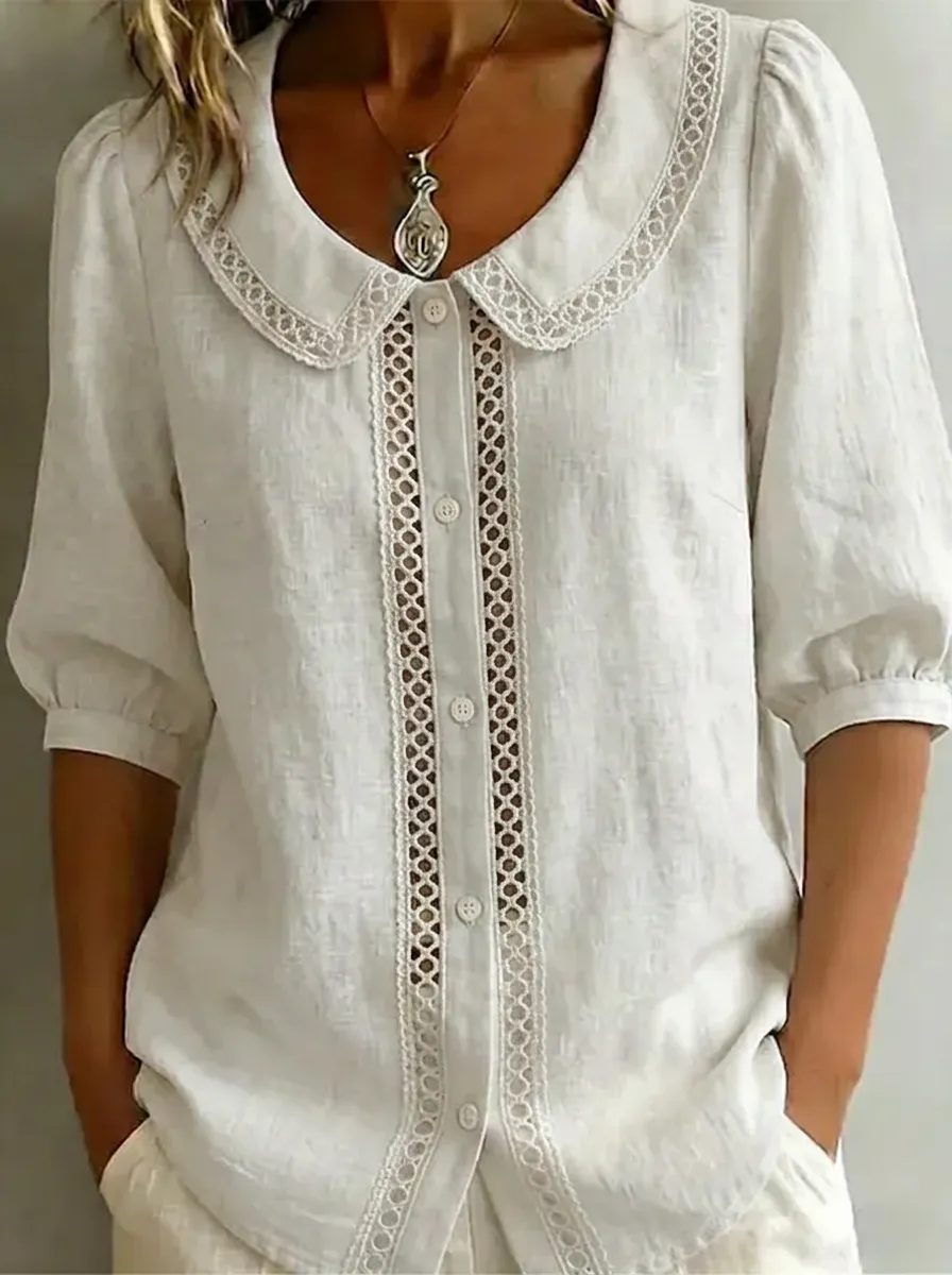 Women's Nashville Country Lace Trimmed Button-Down Blouse