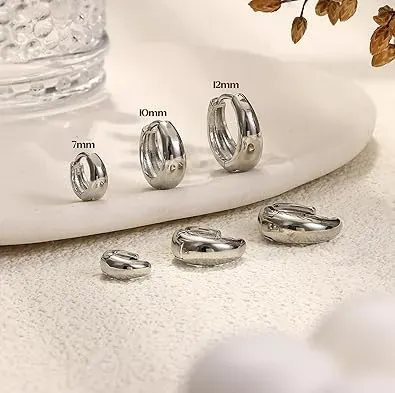 3Pairs Gold Hoop Earrings Set for Women Chunky Gold Silver Hoop Earrings 14K Gold Filled Hypoallergenic Small Huggie Hoop Earrings Tiny Gold Trendy Thick Hoop Earrings Stacks for Multiple Piercing