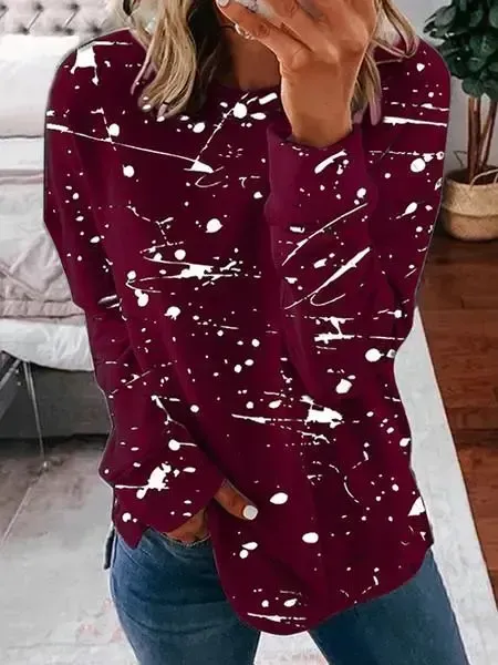 Women Long Sleeve Scoop Neck Polka Dot Graphic Top