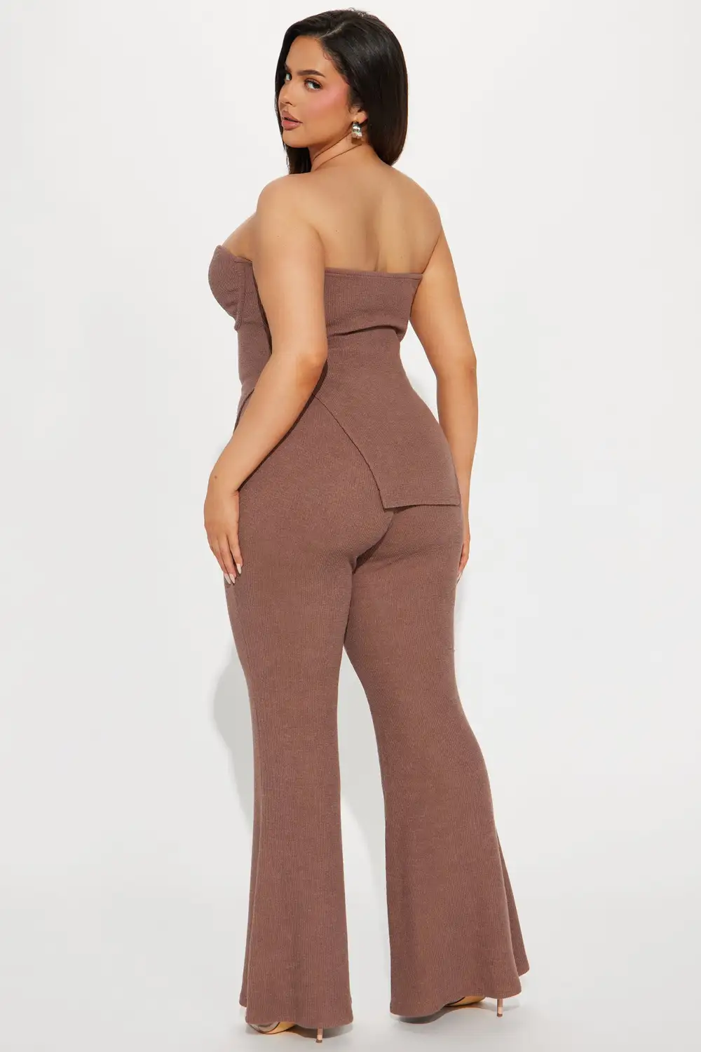 Call My Name Ribbed Pant Set - Mocha
