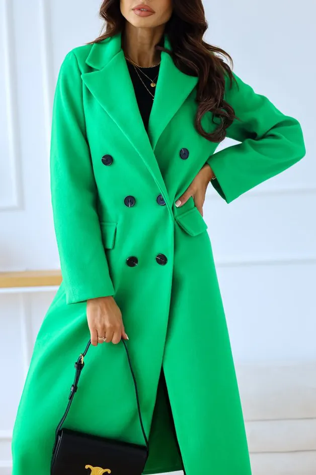 Solid Double Breasted Lapel Coat