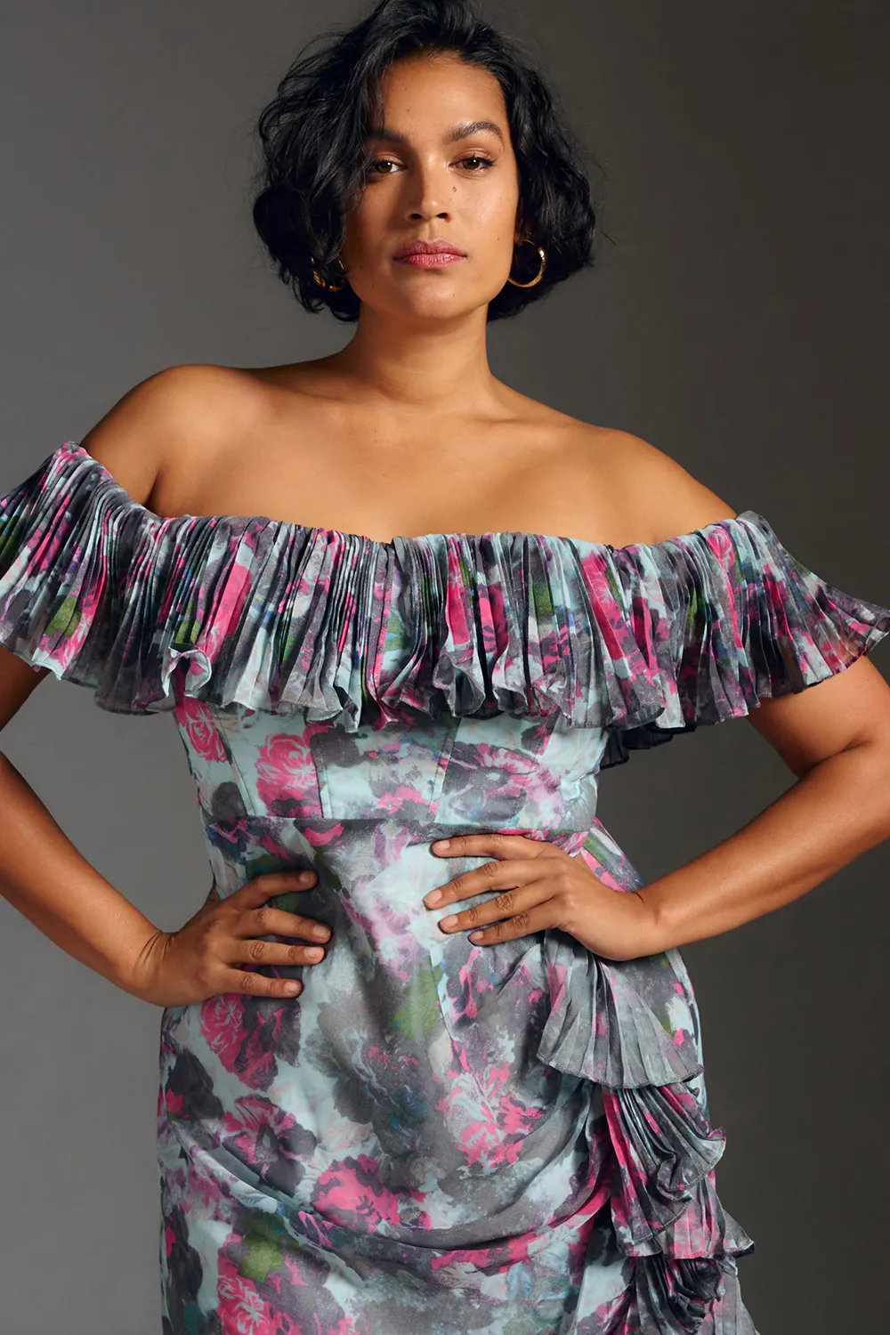 Hutch Off-The-Shoulder Ruffled Column Dress