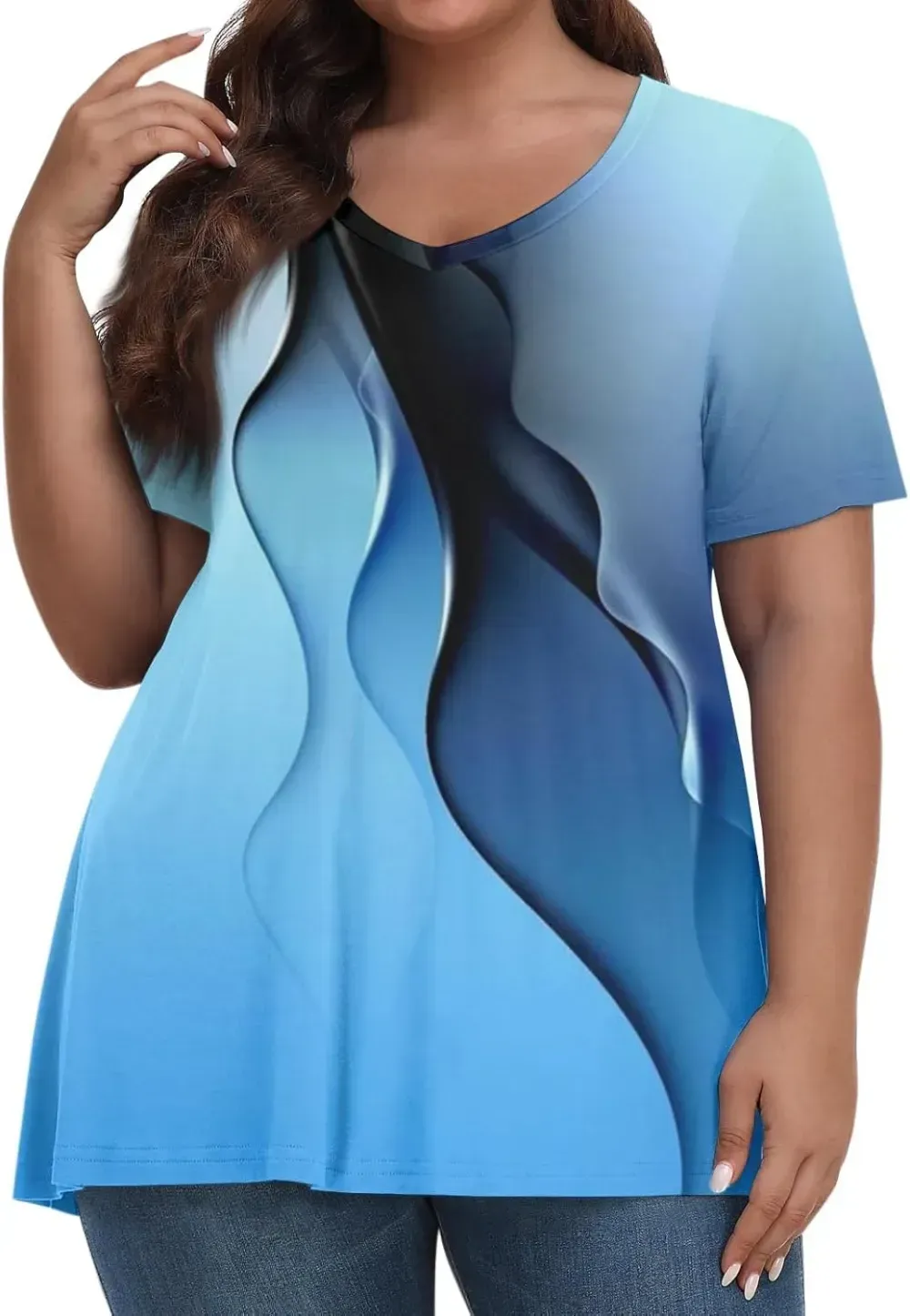 Plus Size Tops for Women Dressy Short Sleeve V Neck Shirts for Women Summer Tops for Women 2024 Floral Print Top